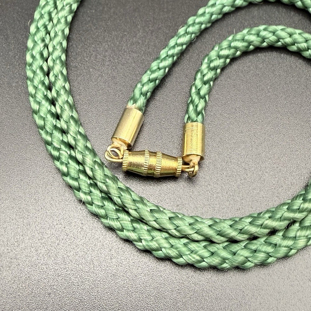 Vintage Cloisonné Enamel Bird Duck Pendant Gold Tone Green Braided Cord Necklace - Picture 8 of 11